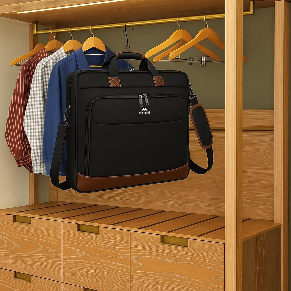 Garment Bags for Travel, Large Carry on Garment Bag for Business | Waterproof, Hanging Suit Luggage Bag, For Men Women, Wrinkle Free Suitcase, Cover For Shirts Dresses Coats, Strap, Black