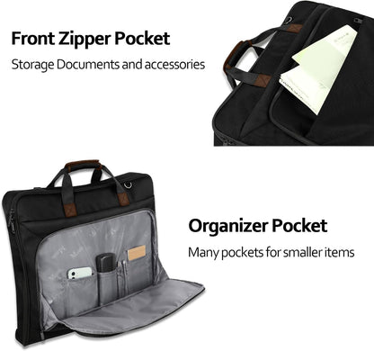 Garment Bags for Travel, Large Carry on Garment Bag for Business | Waterproof, Hanging Suit Luggage Bag, For Men Women, Wrinkle Free Suitcase, Cover For Shirts Dresses Coats, Strap, Black
