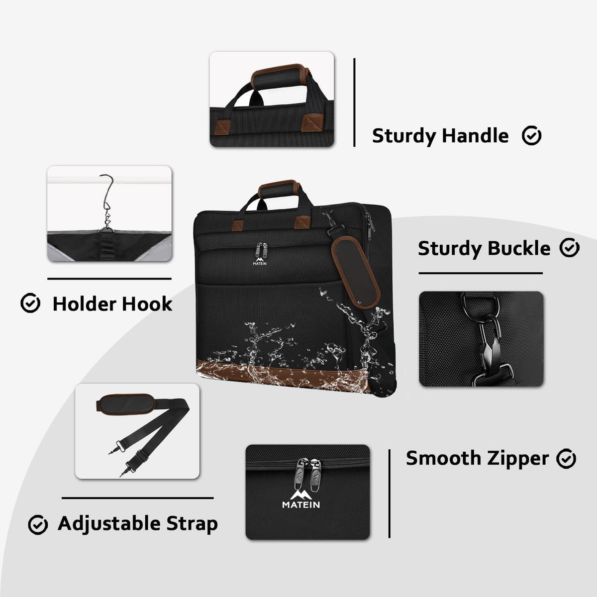 Garment Bags for Travel, Large Carry on Garment Bag for Business | Waterproof, Hanging Suit Luggage Bag, For Men Women, Wrinkle Free Suitcase, Cover For Shirts Dresses Coats, Strap, Black