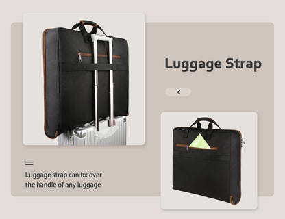 Garment Bags for Travel, Large Carry on Garment Bag for Business | Waterproof, Hanging Suit Luggage Bag, For Men Women, Wrinkle Free Suitcase, Cover For Shirts Dresses Coats, Strap, Black
