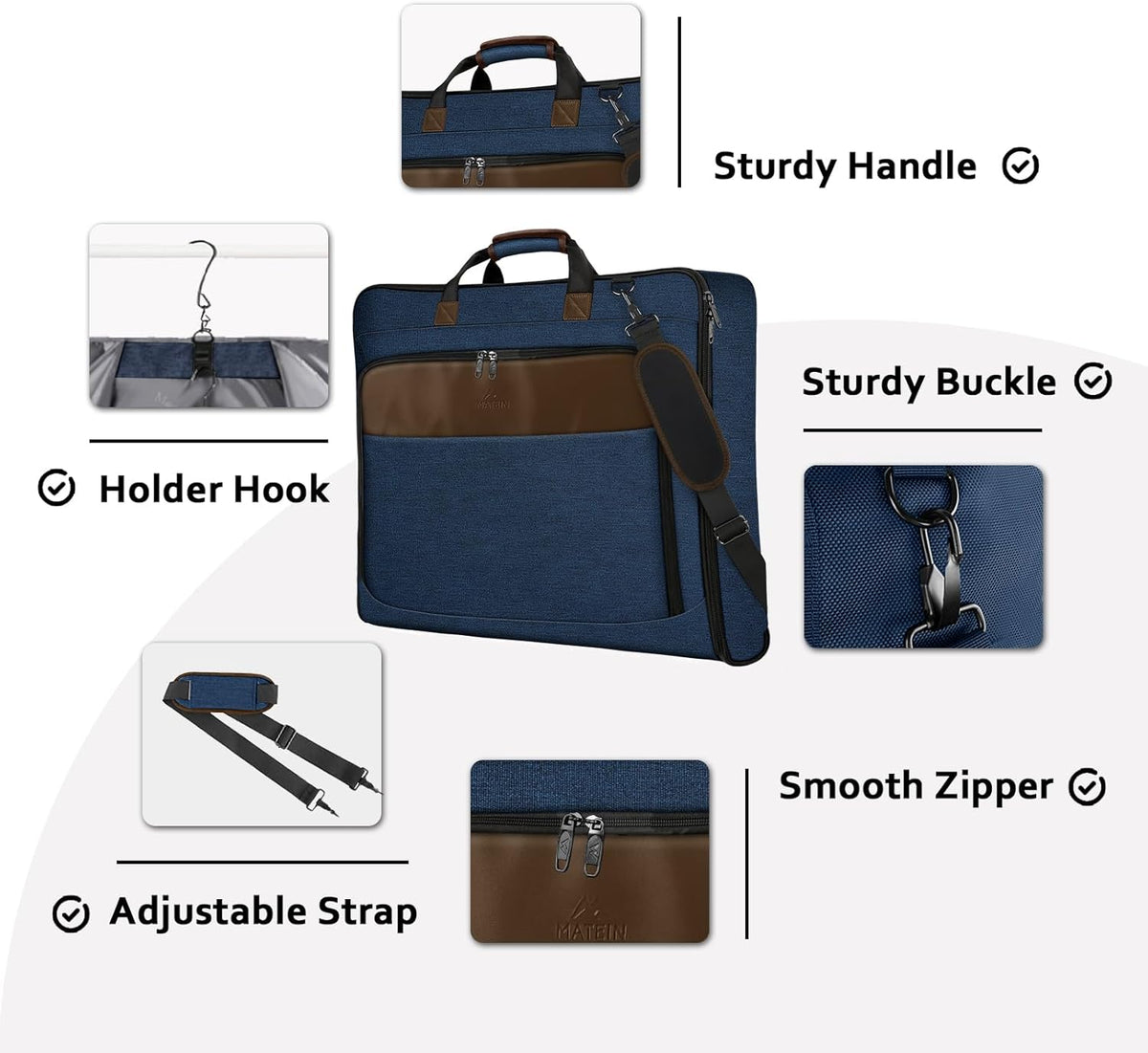 Garment Bags for Travel, Large Carry on Garment Bag for Business | Waterproof, Hanging Suit Luggage Bag, For Men Women, Wrinkle Free Suitcase, Cover For Shirts Dresses Coats, Strap, Black