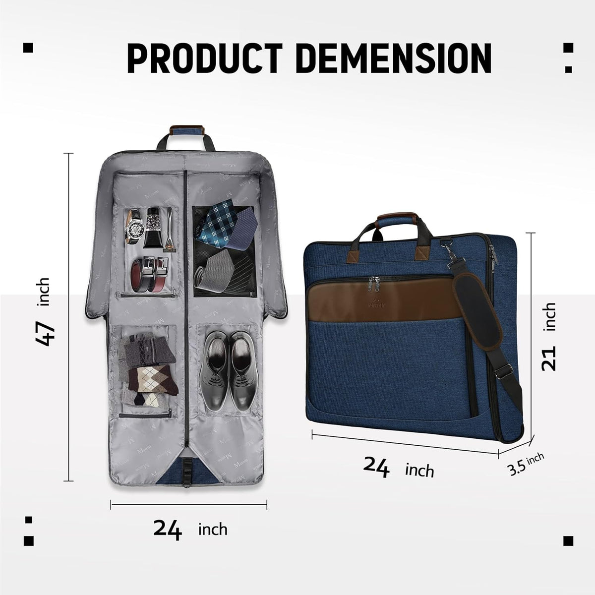 Garment Bags for Travel, Large Carry on Garment Bag for Business | Waterproof, Hanging Suit Luggage Bag, For Men Women, Wrinkle Free Suitcase, Cover For Shirts Dresses Coats, Strap, Black