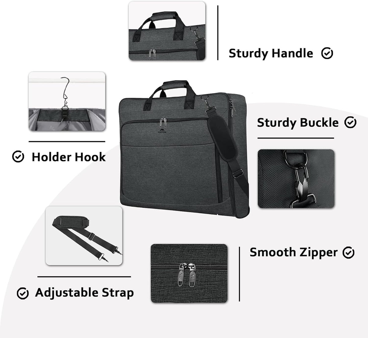 Garment Bags for Travel, Large Carry on Garment Bag for Business | Waterproof, Hanging Suit Luggage Bag, For Men Women, Wrinkle Free Suitcase, Cover For Shirts Dresses Coats, Strap, Black