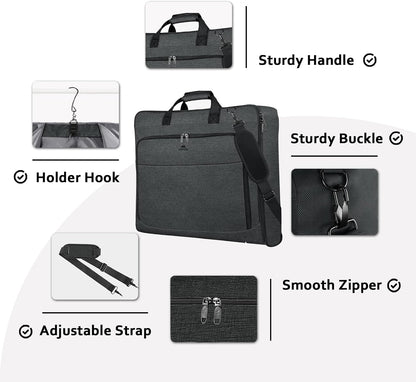 Garment Bags for Travel, Large Carry on Garment Bag for Business | Waterproof, Hanging Suit Luggage Bag, For Men Women, Wrinkle Free Suitcase, Cover For Shirts Dresses Coats, Strap, Black