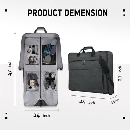 Garment Bags for Travel, Large Carry on Garment Bag for Business | Waterproof, Hanging Suit Luggage Bag, For Men Women, Wrinkle Free Suitcase, Cover For Shirts Dresses Coats, Strap, Black