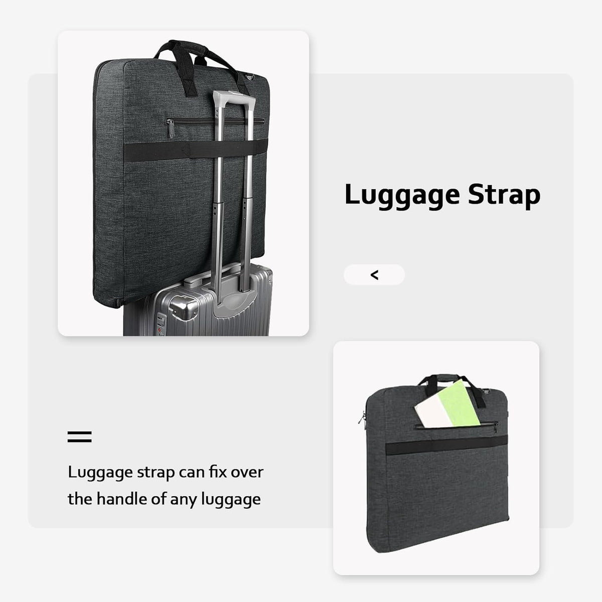 Garment Bags for Travel, Large Carry on Garment Bag for Business | Waterproof, Hanging Suit Luggage Bag, For Men Women, Wrinkle Free Suitcase, Cover For Shirts Dresses Coats, Strap, Black