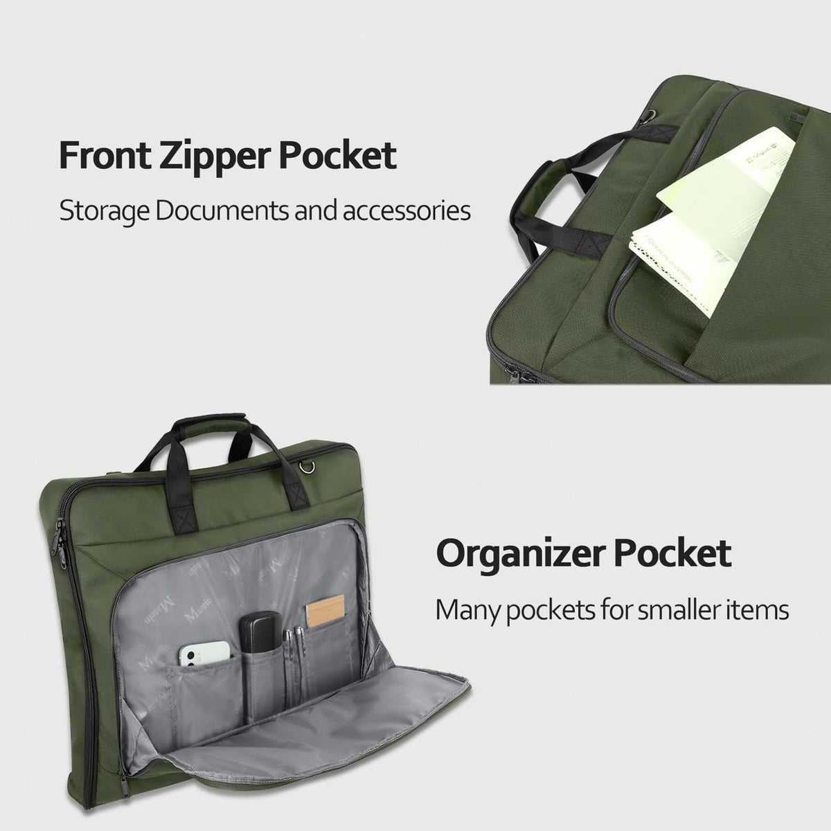 Garment Bags for Travel, Large Carry on Garment Bag for Business | Waterproof, Hanging Suit Luggage Bag, For Men Women, Wrinkle Free Suitcase, Cover For Shirts Dresses Coats, Strap, Black