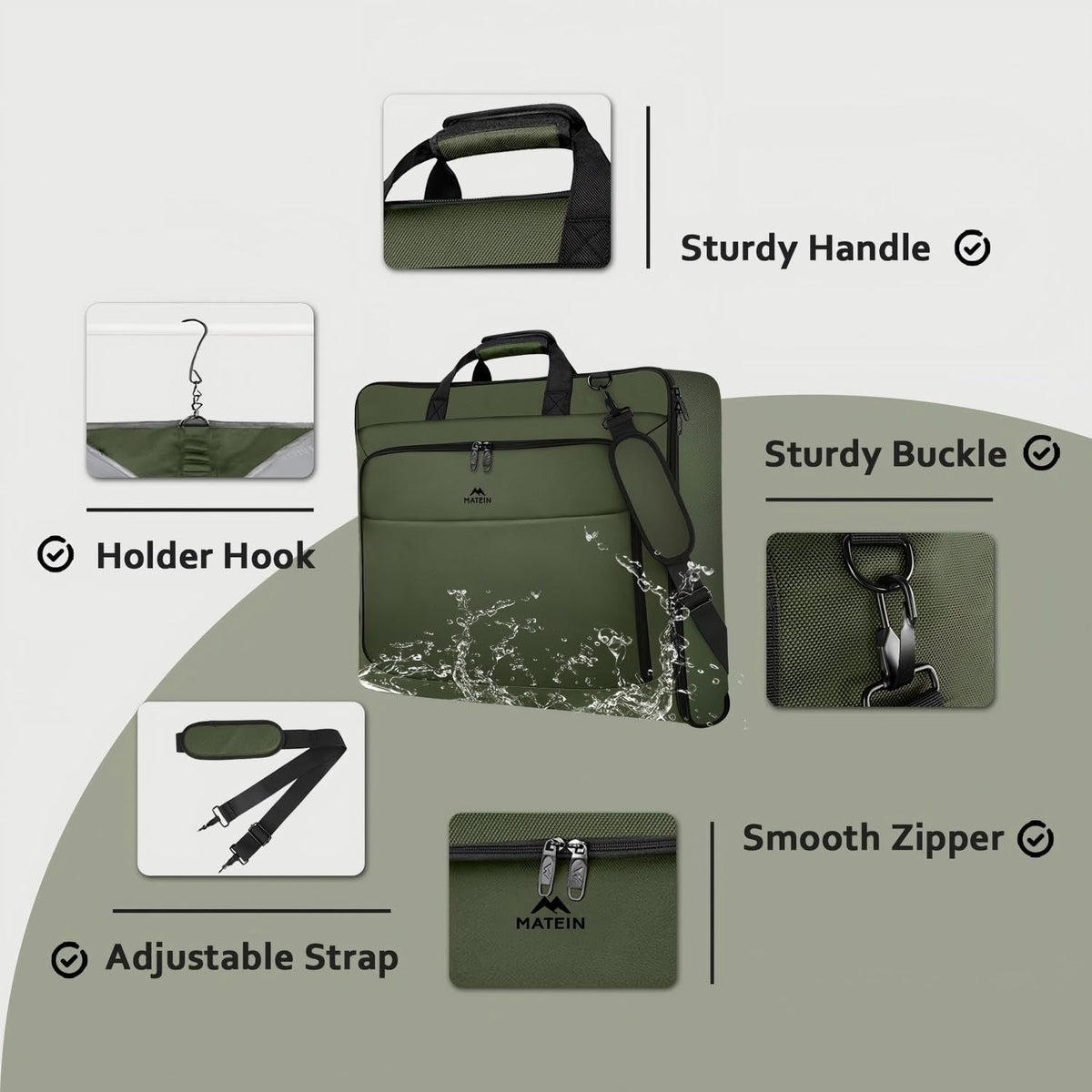 Garment Bags for Travel, Large Carry on Garment Bag for Business | Waterproof, Hanging Suit Luggage Bag, For Men Women, Wrinkle Free Suitcase, Cover For Shirts Dresses Coats, Strap, Black