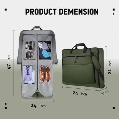 Garment Bags for Travel, Large Carry on Garment Bag for Business | Waterproof, Hanging Suit Luggage Bag, For Men Women, Wrinkle Free Suitcase, Cover For Shirts Dresses Coats, Strap, Black