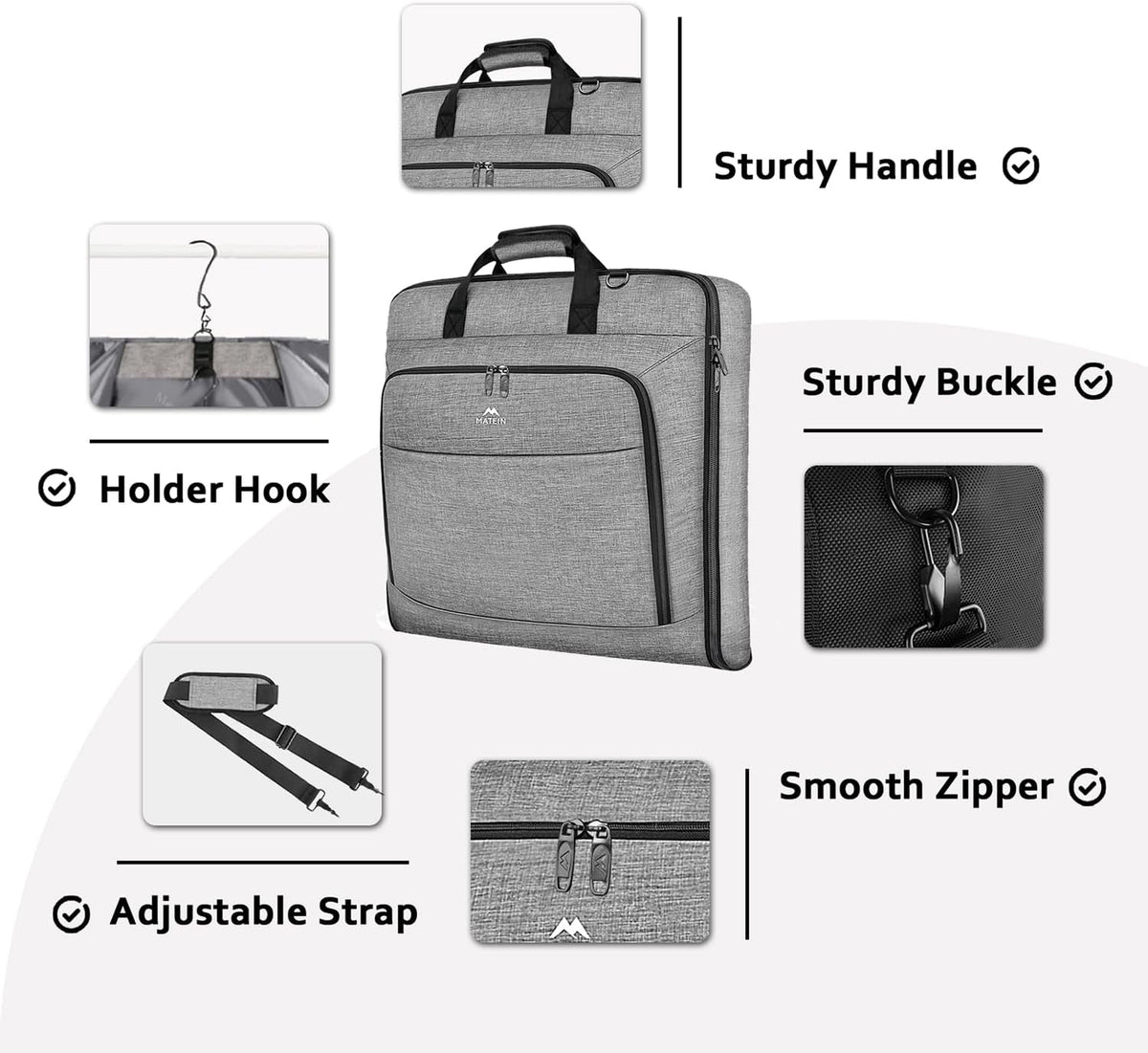 Garment Bags for Travel, Large Carry on Garment Bag for Business | Waterproof, Hanging Suit Luggage Bag, For Men Women, Wrinkle Free Suitcase, Cover For Shirts Dresses Coats, Strap, Black