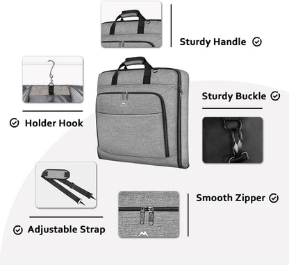 Garment Bags for Travel, Large Carry on Garment Bag for Business | Waterproof, Hanging Suit Luggage Bag, For Men Women, Wrinkle Free Suitcase, Cover For Shirts Dresses Coats, Strap, Black