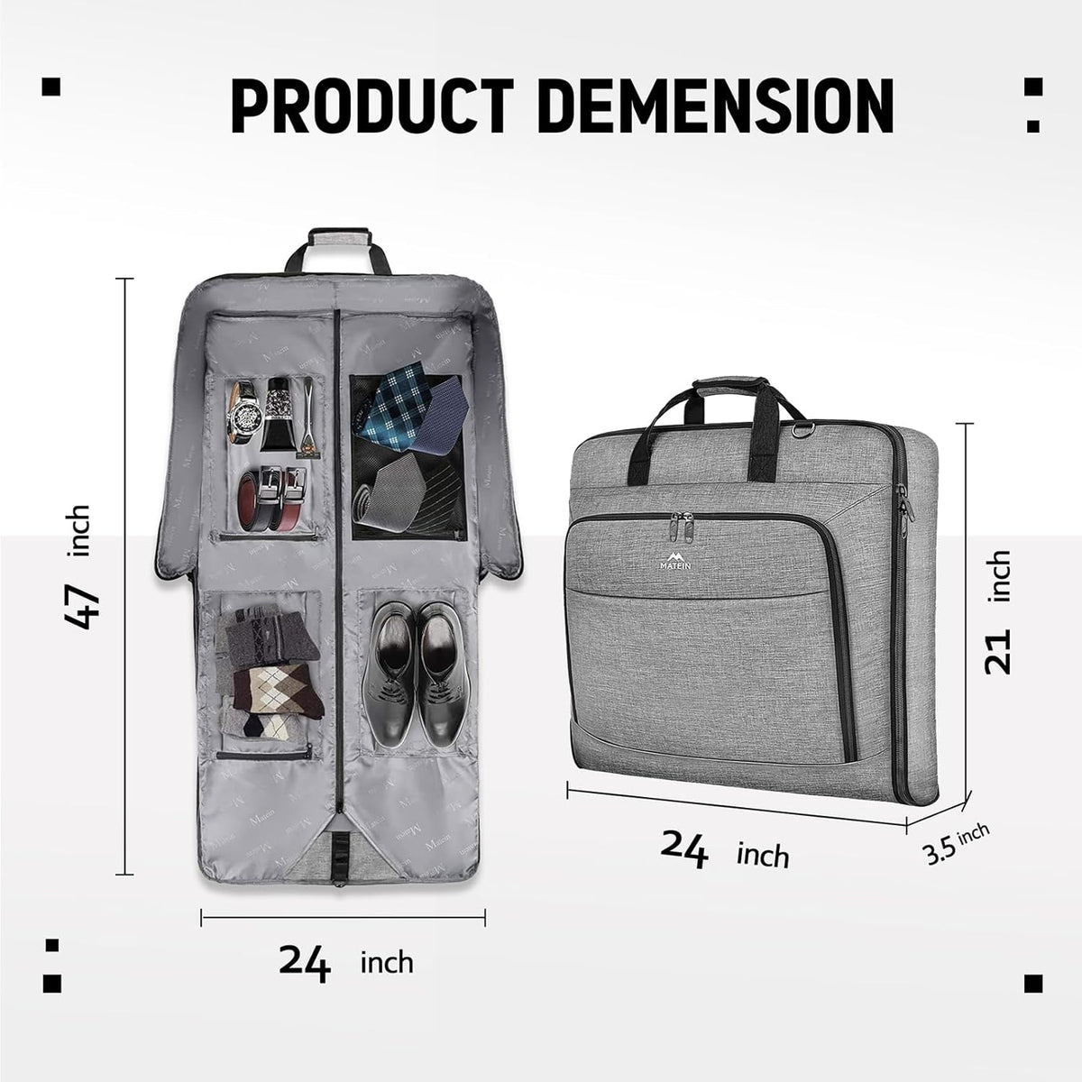 Garment Bags for Travel, Large Carry on Garment Bag for Business | Waterproof, Hanging Suit Luggage Bag, For Men Women, Wrinkle Free Suitcase, Cover For Shirts Dresses Coats, Strap, Black