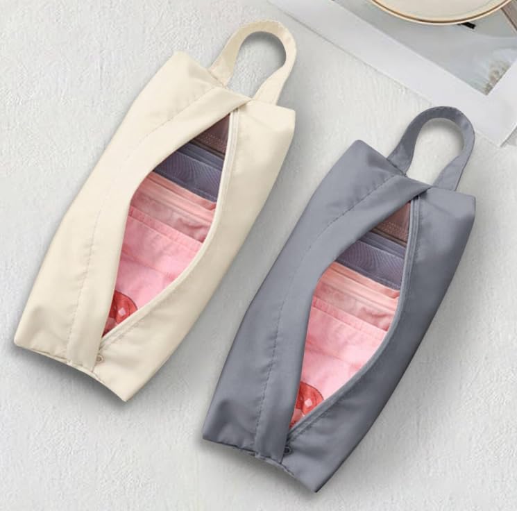 Travel Underwear Organizer, Clothing and Toiletries Pouch (Beige + Gray)