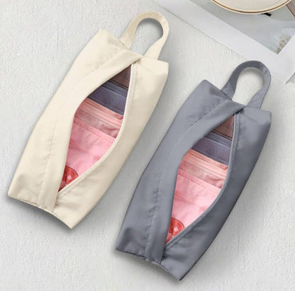 Travel Underwear Organizer, Clothing and Toiletries Pouch (Beige + Gray)