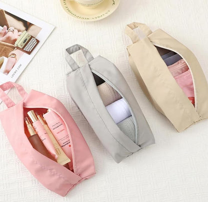 Travel Underwear Organizer, Clothing and Toiletries Pouch (Beige + Gray)