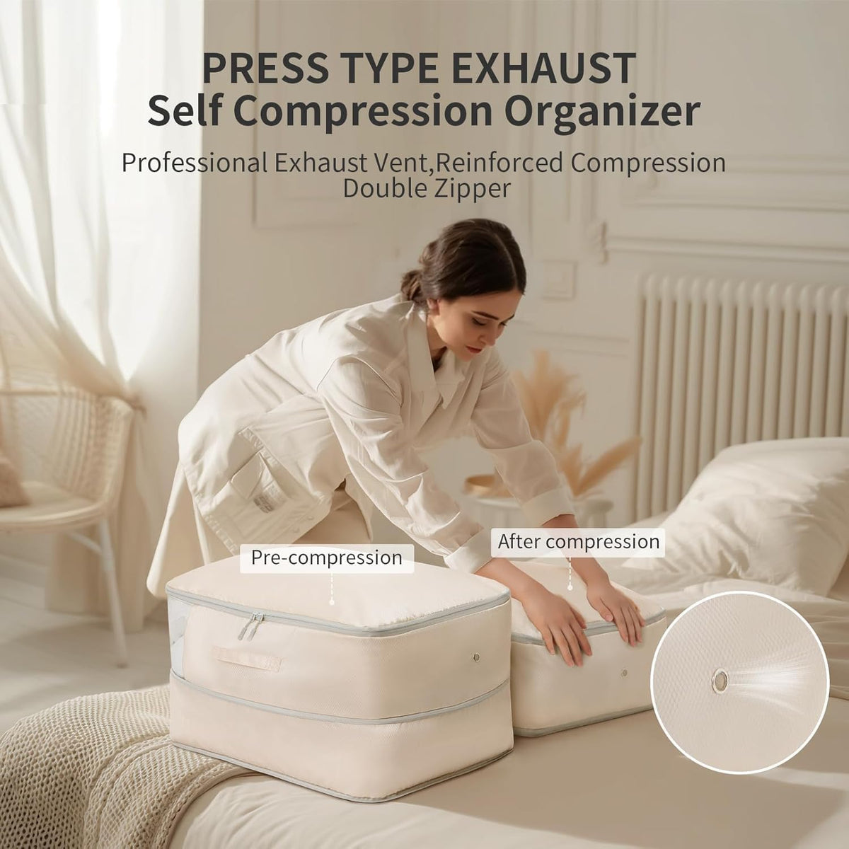 Clothes Storage Bag, 19L Compression Storage Bags for Sweater, Closet, Sheet Storage Organizer with Window Handle, Compression Packing Cubes Space Saver Storage Bags with Zipper