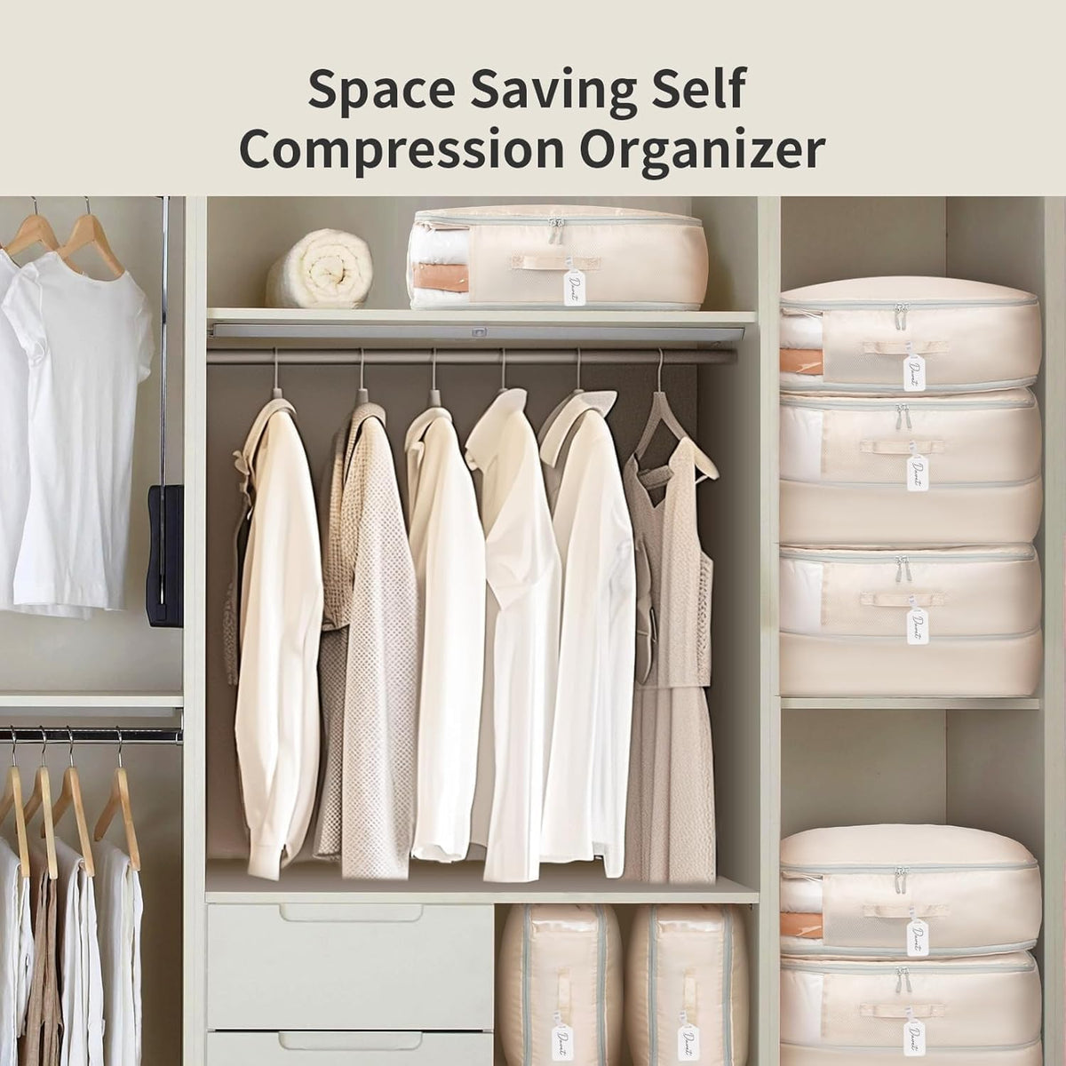 Clothes Storage Bag, 19L Compression Storage Bags for Sweater, Closet, Sheet Storage Organizer with Window Handle, Compression Packing Cubes Space Saver Storage Bags with Zipper