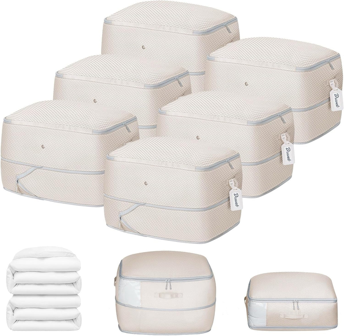 Clothes Storage Bag, 19L Compression Storage Bags for Sweater, Closet, Sheet Storage Organizer with Window Handle, Compression Packing Cubes Space Saver Storage Bags with Zipper