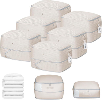 Clothes Storage Bag, 19L Compression Storage Bags for Sweater, Closet, Sheet Storage Organizer with Window Handle, Compression Packing Cubes Space Saver Storage Bags with Zipper