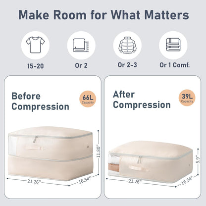 Clothes Storage Bag, 19L Compression Storage Bags for Sweater, Closet, Sheet Storage Organizer with Window Handle, Compression Packing Cubes Space Saver Storage Bags with Zipper
