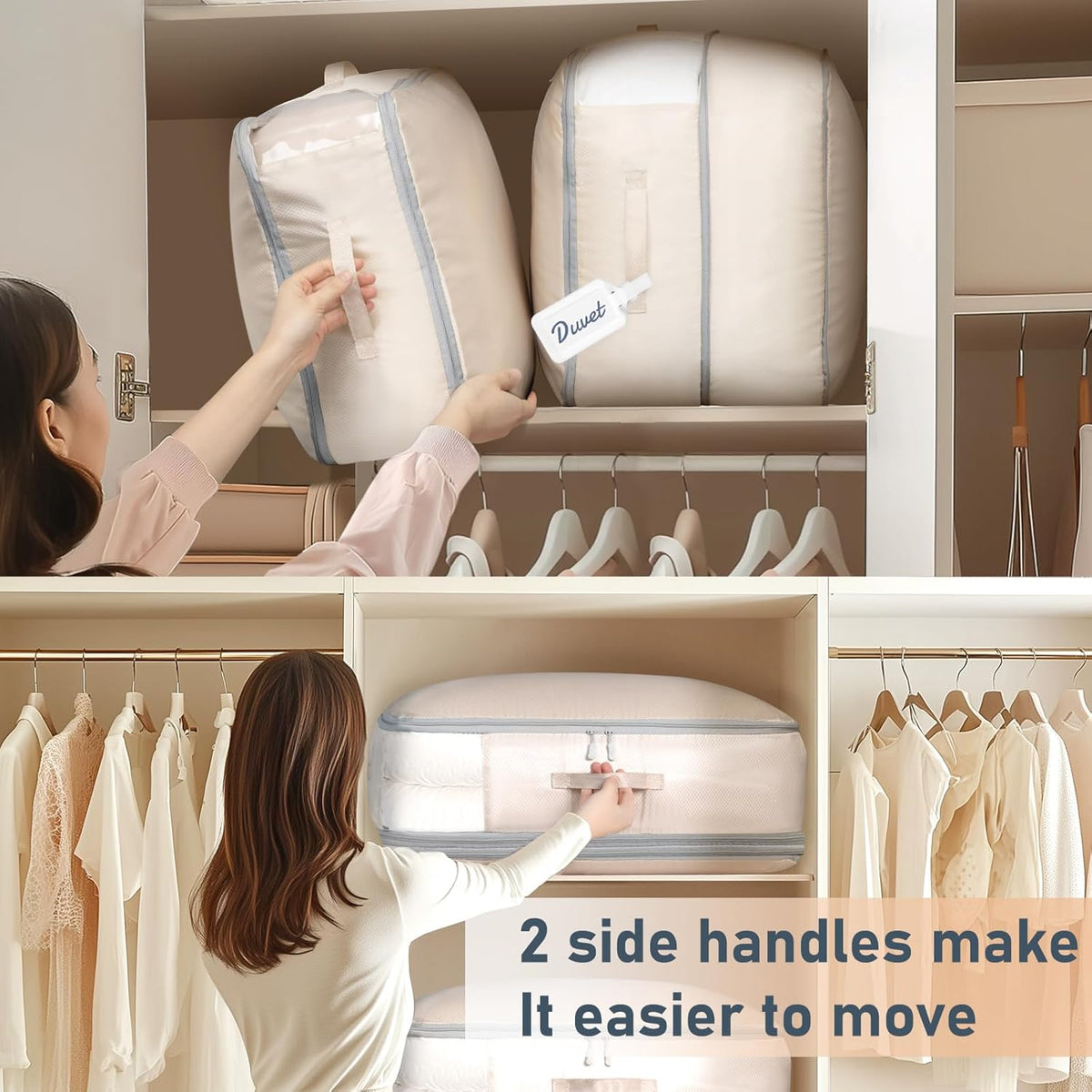 Clothes Storage Bag, 19L Compression Storage Bags for Sweater, Closet, Sheet Storage Organizer with Window Handle, Compression Packing Cubes Space Saver Storage Bags with Zipper