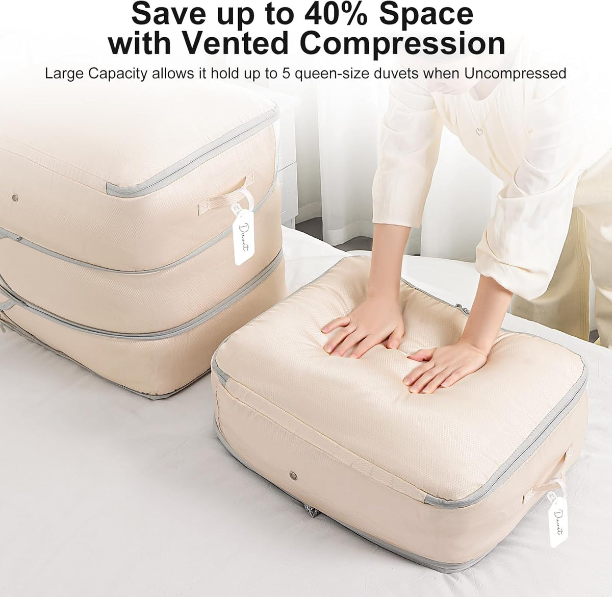 Clothes Storage Bag, 19L Compression Storage Bags for Sweater, Closet, Sheet Storage Organizer with Window Handle, Compression Packing Cubes Space Saver Storage Bags with Zipper