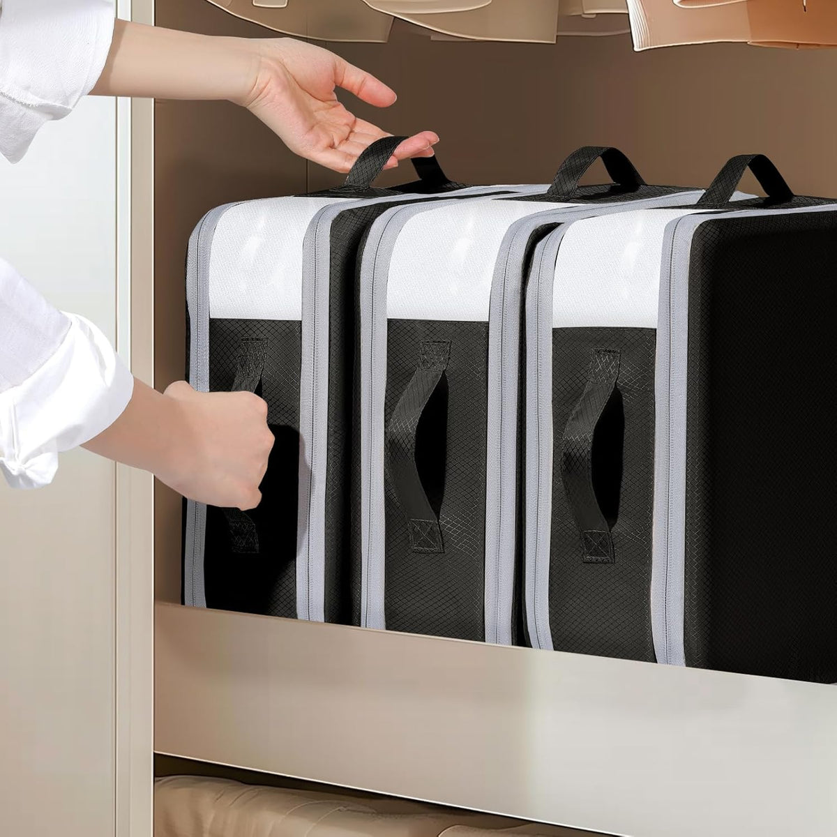 Clothes Storage Bag, 19L Compression Storage Bags for Sweater, Closet, Sheet Storage Organizer with Window Handle, Compression Packing Cubes Space Saver Storage Bags with Zipper