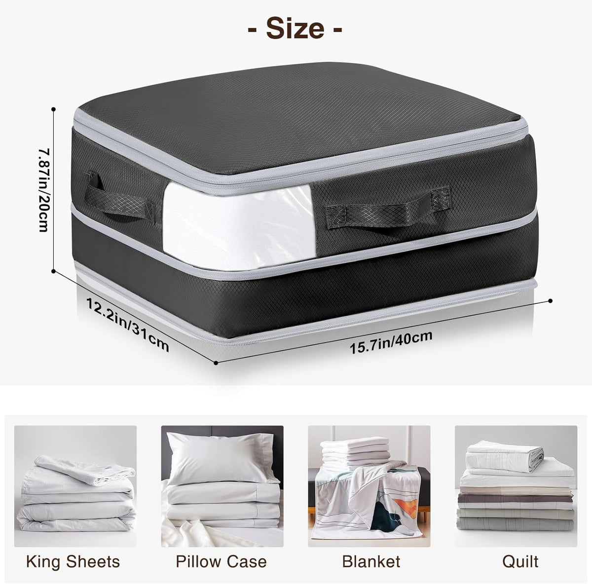Clothes Storage Bag, 19L Compression Storage Bags for Sweater, Closet, Sheet Storage Organizer with Window Handle, Compression Packing Cubes Space Saver Storage Bags with Zipper