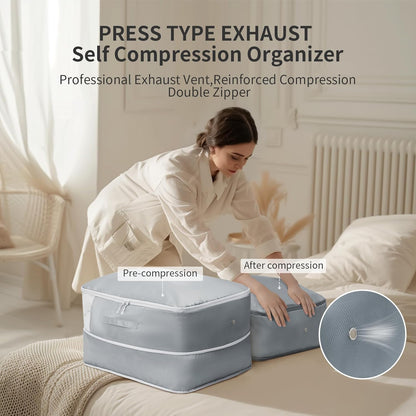 Clothes Storage Bag, 19L Compression Storage Bags for Sweater, Closet, Sheet Storage Organizer with Window Handle, Compression Packing Cubes Space Saver Storage Bags with Zipper