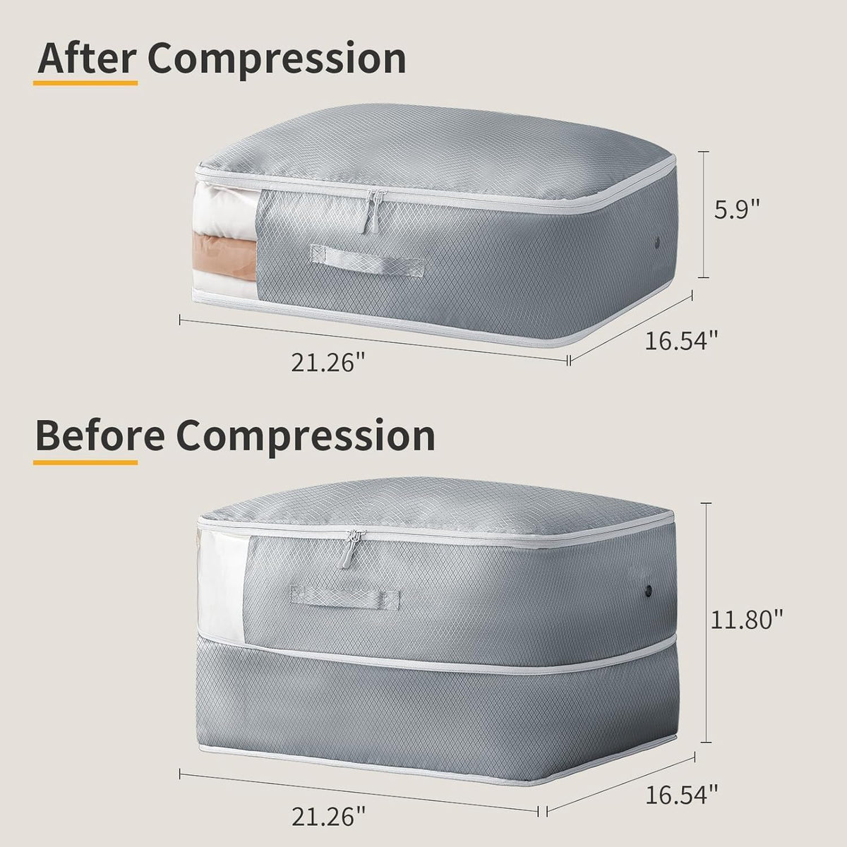 Clothes Storage Bag, 19L Compression Storage Bags for Sweater, Closet, Sheet Storage Organizer with Window Handle, Compression Packing Cubes Space Saver Storage Bags with Zipper