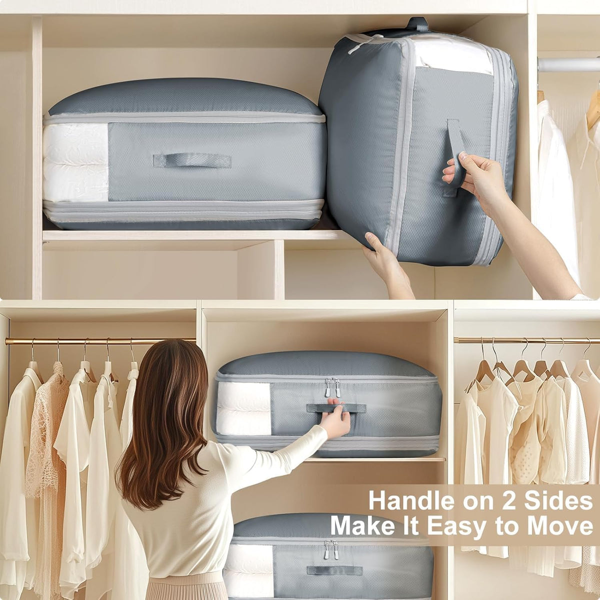Clothes Storage Bag, 19L Compression Storage Bags for Sweater, Closet, Sheet Storage Organizer with Window Handle, Compression Packing Cubes Space Saver Storage Bags with Zipper