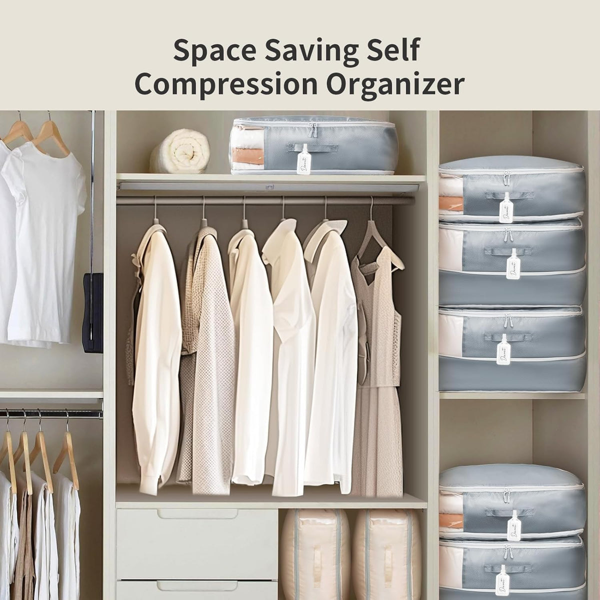 Clothes Storage Bag, 19L Compression Storage Bags for Sweater, Closet, Sheet Storage Organizer with Window Handle, Compression Packing Cubes Space Saver Storage Bags with Zipper