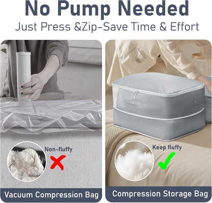 Clothes Storage Bag, 19L Compression Storage Bags for Sweater, Closet, Sheet Storage Organizer with Window Handle, Compression Packing Cubes Space Saver Storage Bags with Zipper