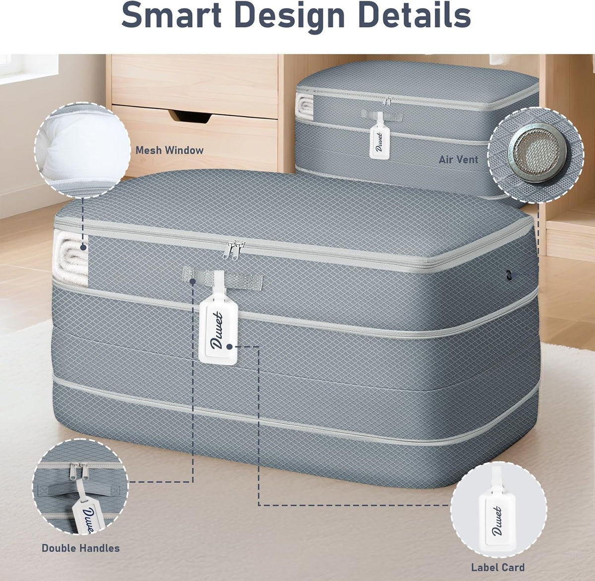 Clothes Storage Bag, 19L Compression Storage Bags for Sweater, Closet, Sheet Storage Organizer with Window Handle, Compression Packing Cubes Space Saver Storage Bags with Zipper