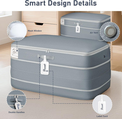 Clothes Storage Bag, 19L Compression Storage Bags for Sweater, Closet, Sheet Storage Organizer with Window Handle, Compression Packing Cubes Space Saver Storage Bags with Zipper