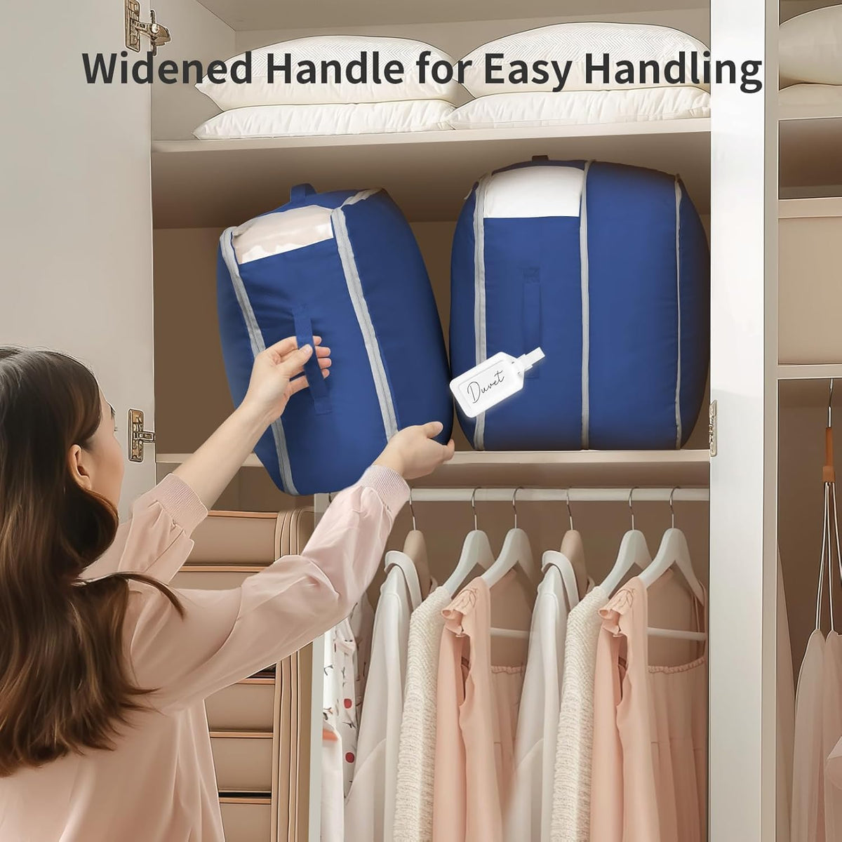 Clothes Storage Bag, 19L Compression Storage Bags for Sweater, Closet, Sheet Storage Organizer with Window Handle, Compression Packing Cubes Space Saver Storage Bags with Zipper