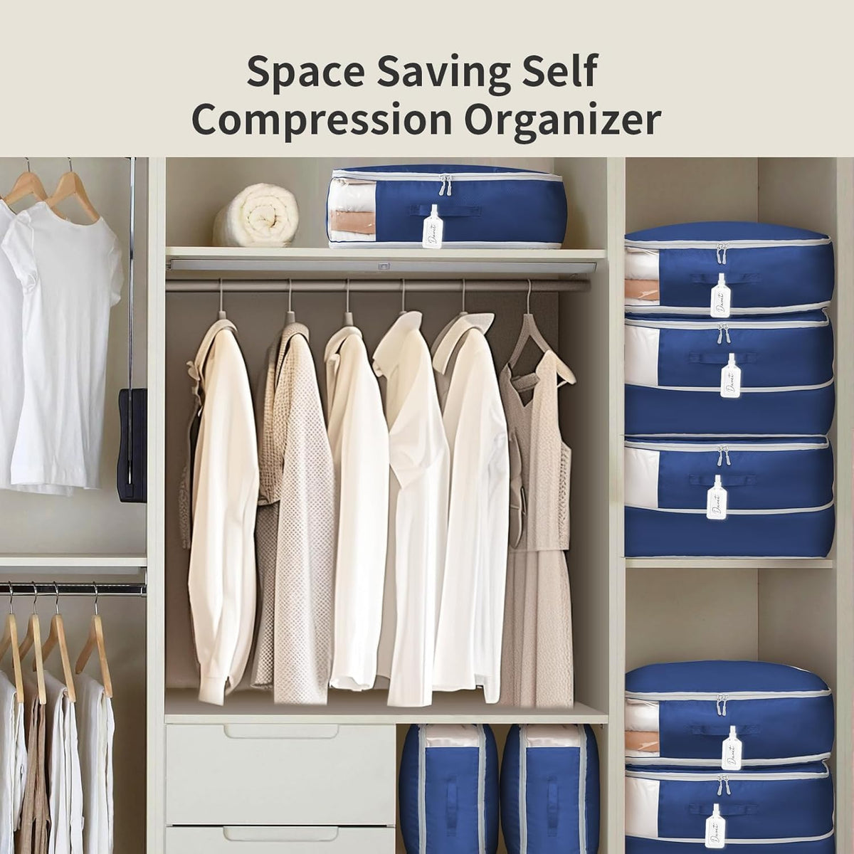 Clothes Storage Bag, 19L Compression Storage Bags for Sweater, Closet, Sheet Storage Organizer with Window Handle, Compression Packing Cubes Space Saver Storage Bags with Zipper