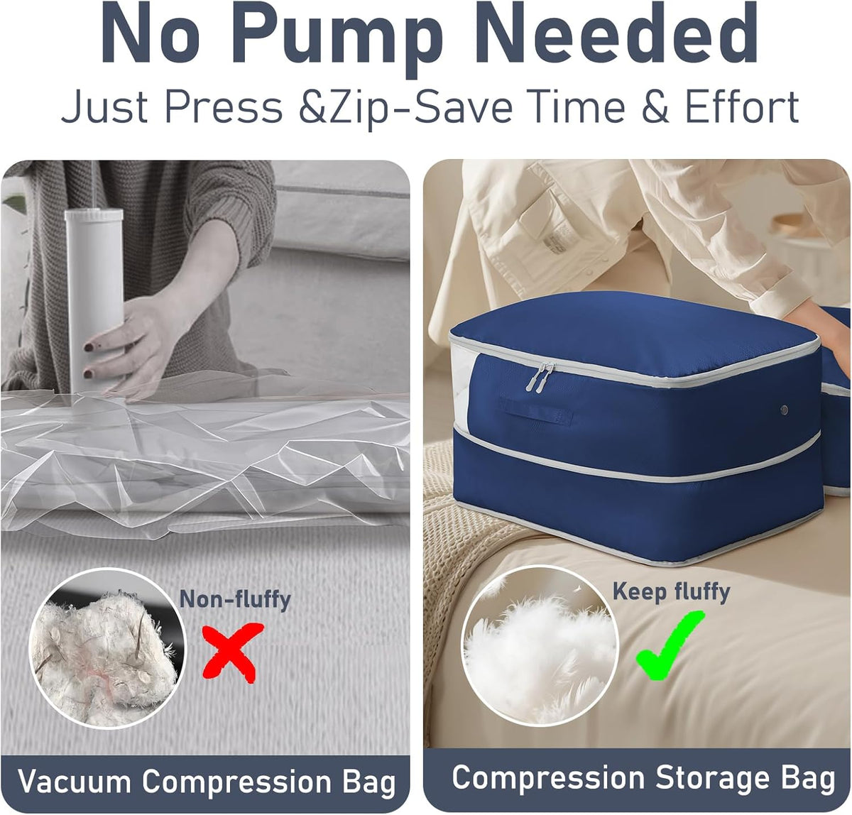 Clothes Storage Bag, 19L Compression Storage Bags for Sweater, Closet, Sheet Storage Organizer with Window Handle, Compression Packing Cubes Space Saver Storage Bags with Zipper