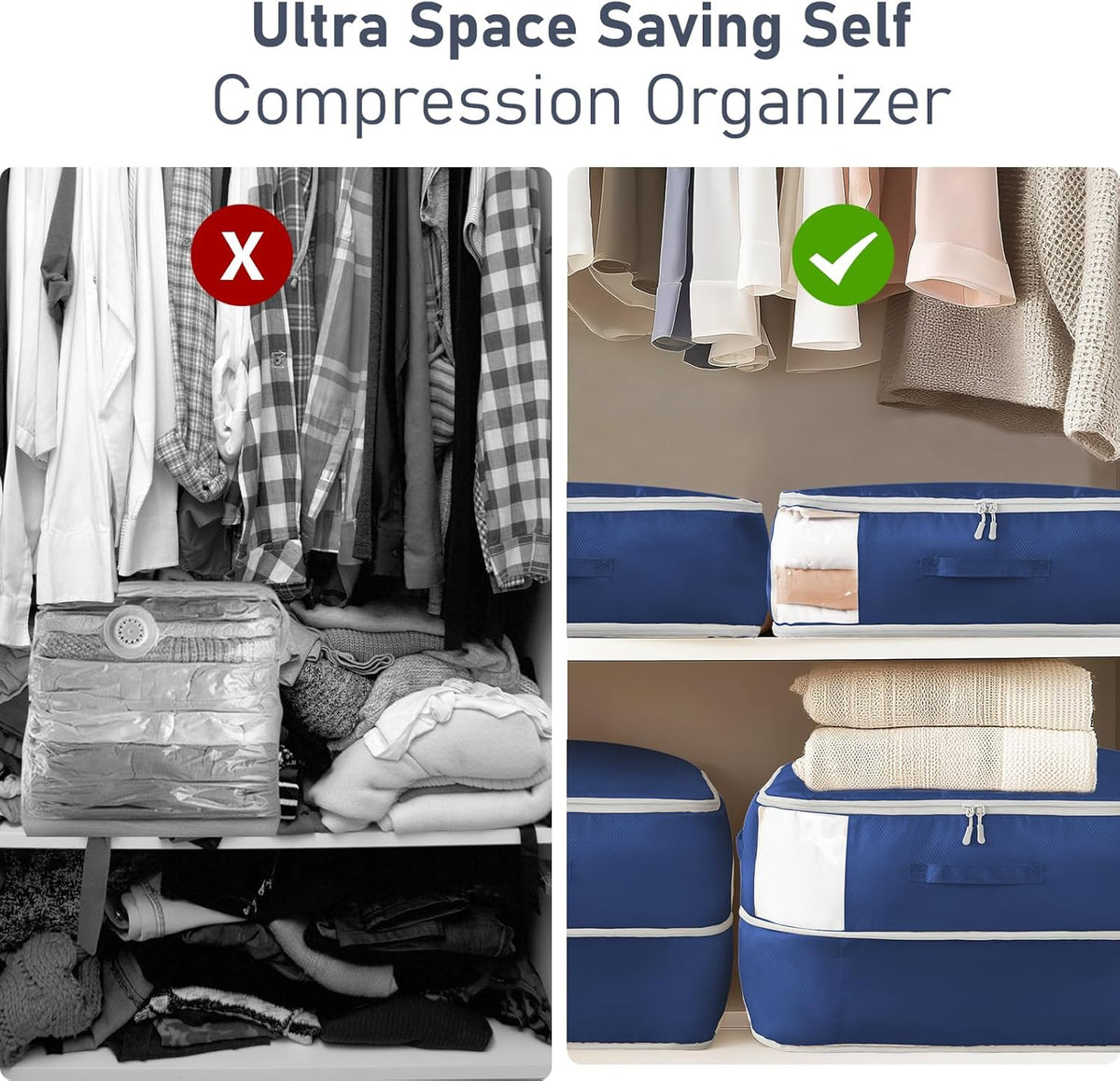 Clothes Storage Bag, 19L Compression Storage Bags for Sweater, Closet, Sheet Storage Organizer with Window Handle, Compression Packing Cubes Space Saver Storage Bags with Zipper