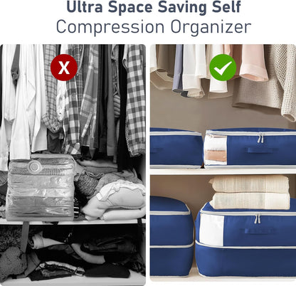 Clothes Storage Bag, 19L Compression Storage Bags for Sweater, Closet, Sheet Storage Organizer with Window Handle, Compression Packing Cubes Space Saver Storage Bags with Zipper