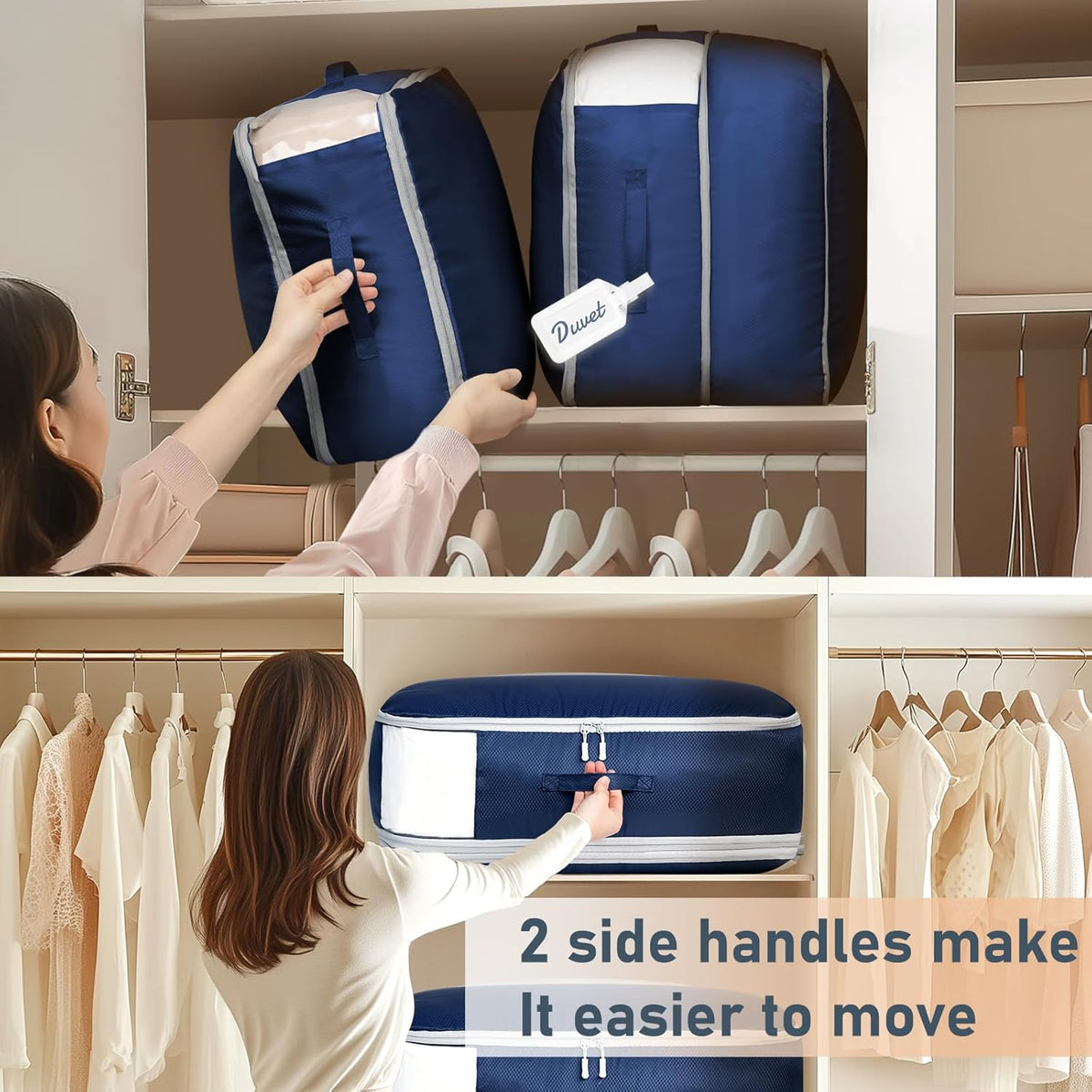 Clothes Storage Bag, 19L Compression Storage Bags for Sweater, Closet, Sheet Storage Organizer with Window Handle, Compression Packing Cubes Space Saver Storage Bags with Zipper