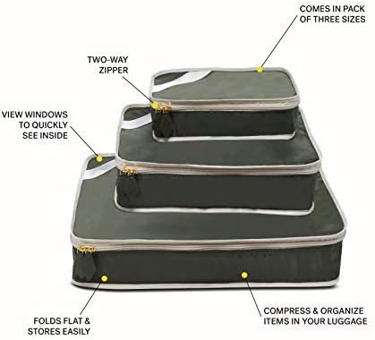 Travel Packing Cubes | Set of 3 | Safari Green | Luggage Bag Organizers for Travel Accessories, Shoes, Toiletries, Laundry, Compression Storage Cubes | Various Sizes
