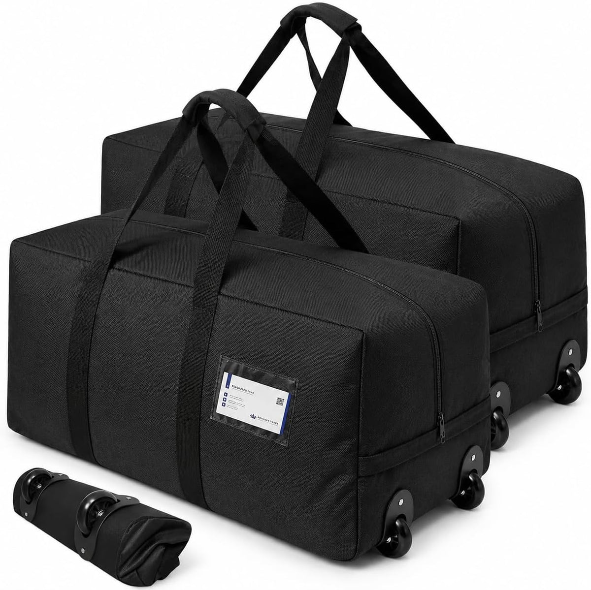 2 Pack Heavy Duty Moving Bags with Wheels, 29" Foldable Rolling Duffle Bag, 900D Oxford | Shoulder Strap | Waterproof Packing Bags, Duffel Bag, Dorm Moving Bags for Moving/Traveling/Camping