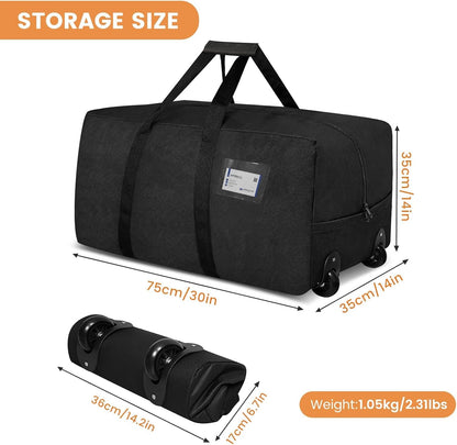 2 Pack Heavy Duty Moving Bags with Wheels, 29" Foldable Rolling Duffle Bag, 900D Oxford | Shoulder Strap | Waterproof Packing Bags, Duffel Bag, Dorm Moving Bags for Moving/Traveling/Camping