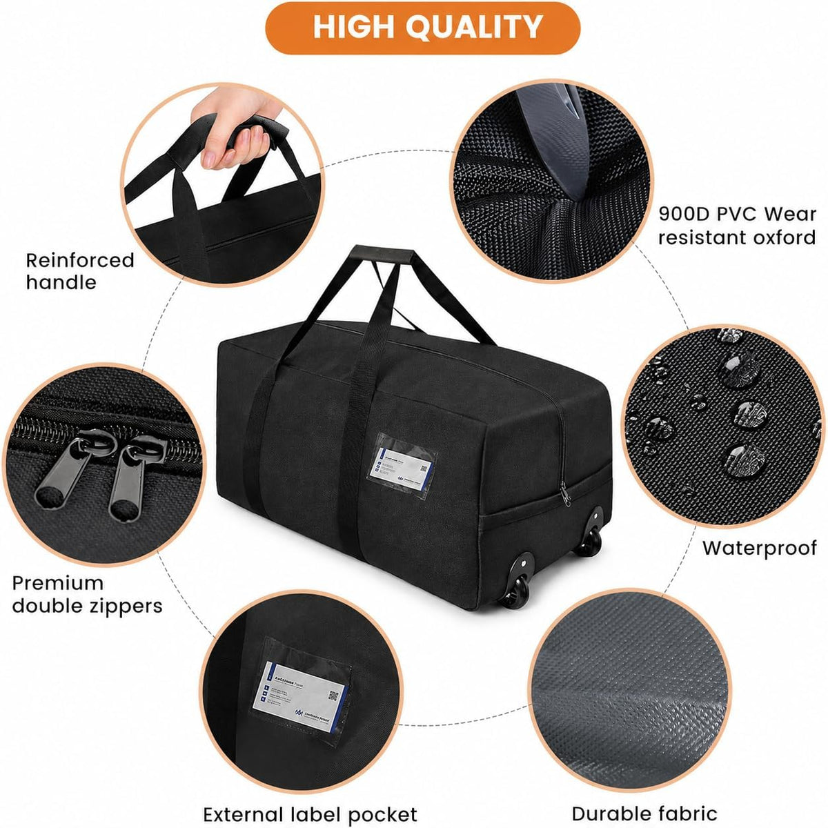 2 Pack Heavy Duty Moving Bags with Wheels, 29" Foldable Rolling Duffle Bag, 900D Oxford | Shoulder Strap | Waterproof Packing Bags, Duffel Bag, Dorm Moving Bags for Moving/Traveling/Camping