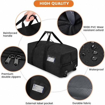 2 Pack Heavy Duty Moving Bags with Wheels, 29" Foldable Rolling Duffle Bag, 900D Oxford | Shoulder Strap | Waterproof Packing Bags, Duffel Bag, Dorm Moving Bags for Moving/Traveling/Camping