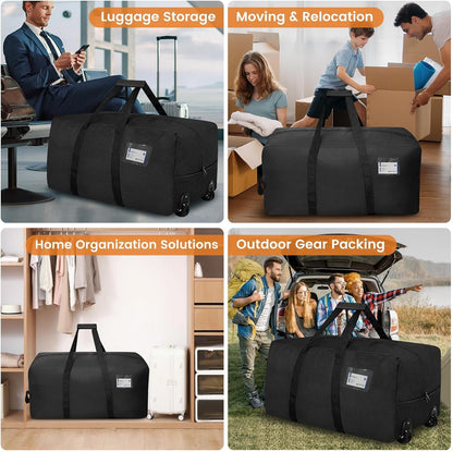 2 Pack Heavy Duty Moving Bags with Wheels, 29" Foldable Rolling Duffle Bag, 900D Oxford | Shoulder Strap | Waterproof Packing Bags, Duffel Bag, Dorm Moving Bags for Moving/Traveling/Camping