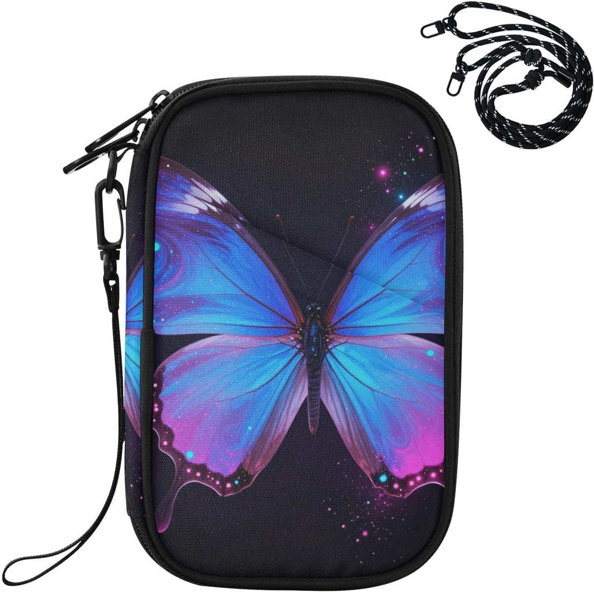 Travel Document Organizer 8.26×5.51×1.18 In | Scratch Resistant Polyester Sturdy Shape Multi-Way Carry for Men Women Daily Use Galaxy Butterfly