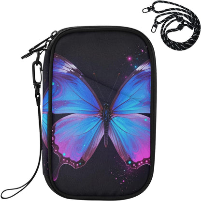 Travel Document Organizer 8.26×5.51×1.18 In | Scratch Resistant Polyester Sturdy Shape Multi-Way Carry for Men Women Daily Use Galaxy Butterfly