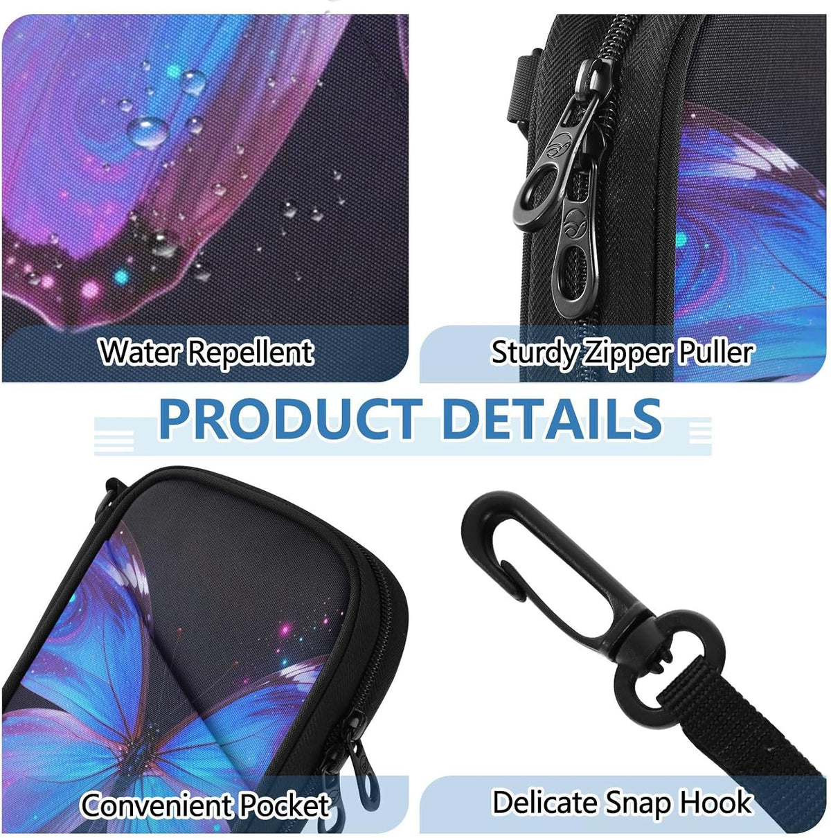 Travel Document Organizer 8.26×5.51×1.18 In | Scratch Resistant Polyester Sturdy Shape Multi-Way Carry for Men Women Daily Use Galaxy Butterfly